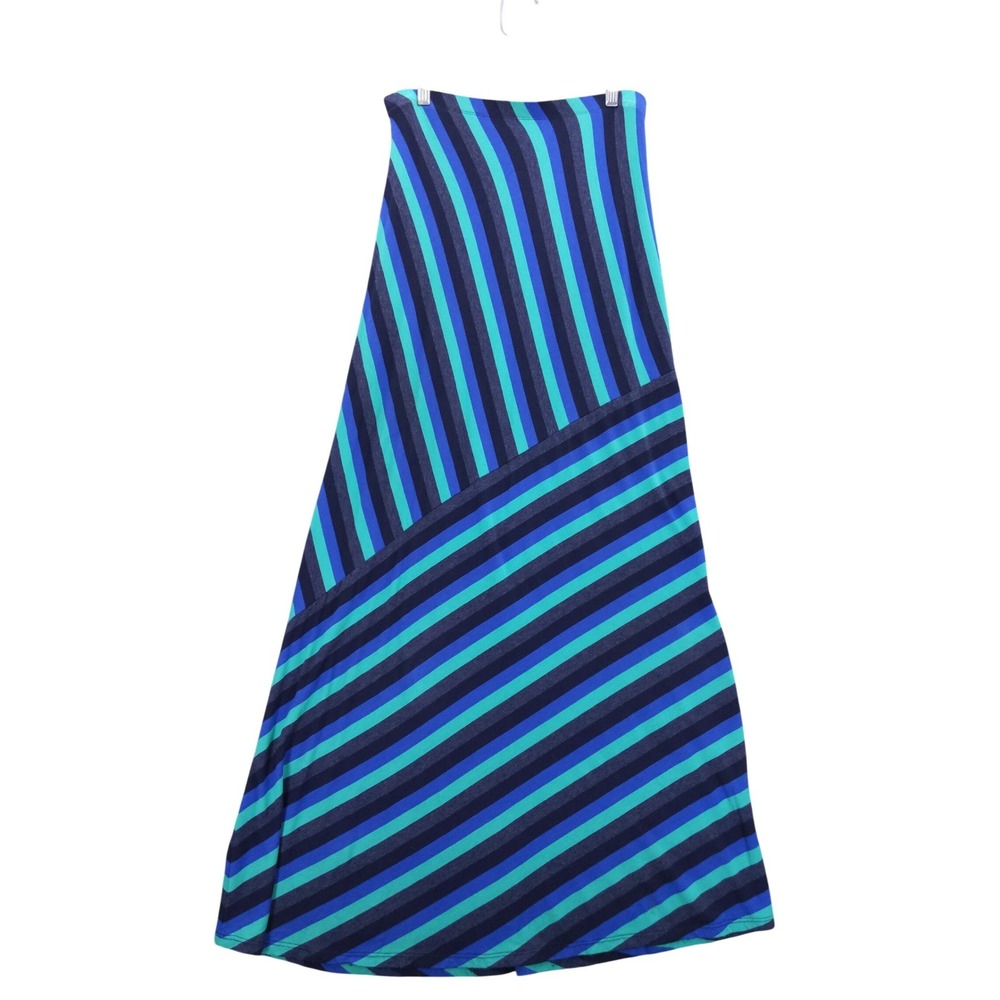 Matty M Striped Maxi Skirt Blue Teal Elastic Waist Women's Size S